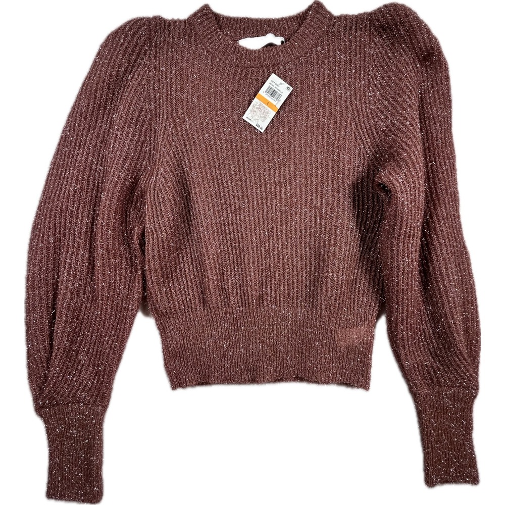 ASTR The Label Arlene Sweater S NWT Rose Sparkle Metallic Puff Sleeve $88